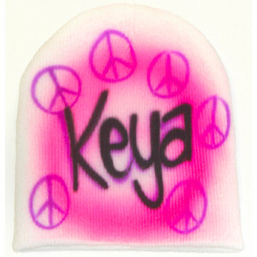 Airbrushed Print name with Peace Signs on Beanie Hat